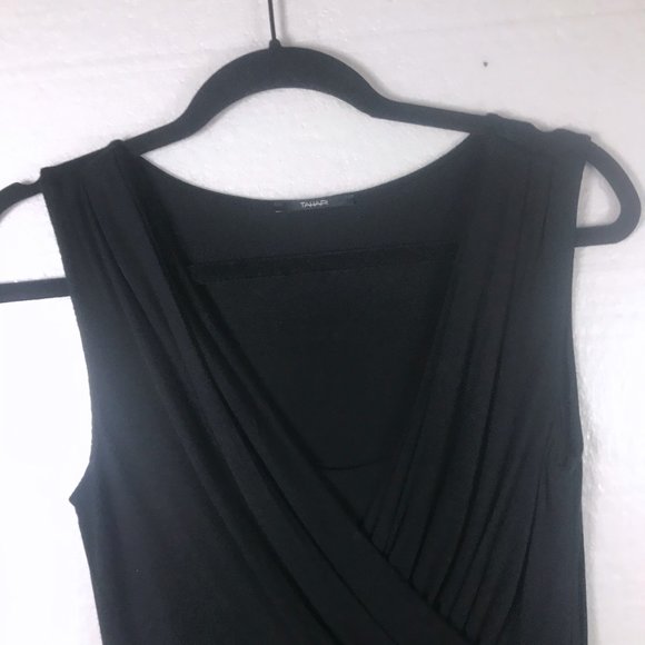 Tahari Sz S Black Wrap Knit Career Gathered Dress - Picture 4 of 8